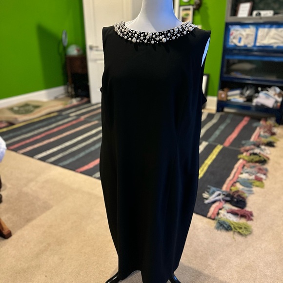 Calvin Klein Black Dress Plus Size LBD with Embellished Neckline - Picture 8 of 10